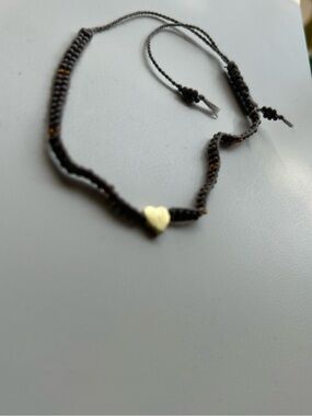 Gold Heart Charm Gray & Gold Macramé Bracelet